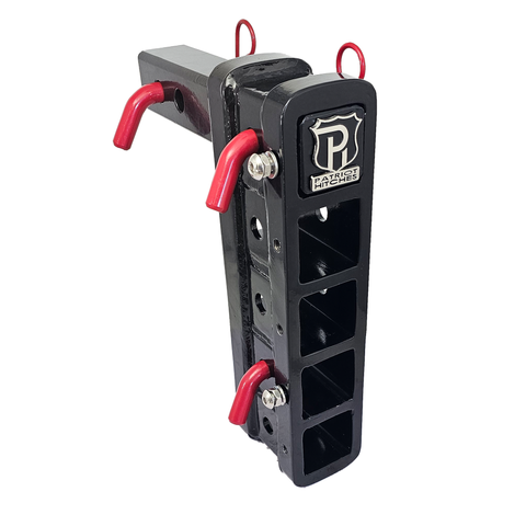 The Major - Patriot Hitches Adjustable Drop/Rise Hitch Stacked Receivers for 2" Hitches - 10" Drop/Rise – 25k - Red Accent (Black Gloss)