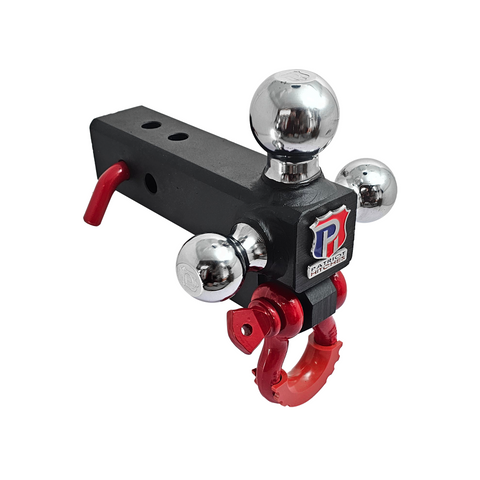 The Captain 4 in 1 - Patriot Hitches 4-Way 3-Ball Mount for 2-1/2" Hitches - The Captain - 30K - Red Accent (Texture Chrome)