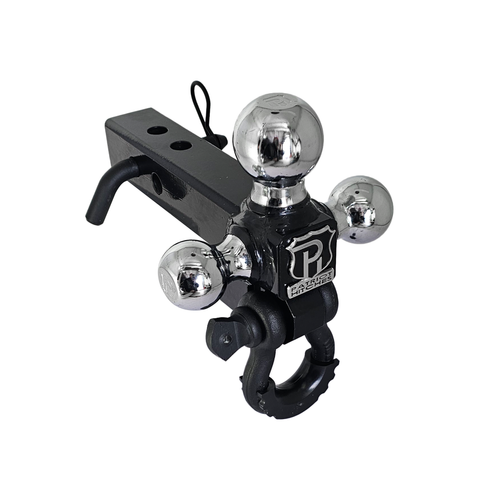 The Captain 4 in 1 - Patriot Hitches 4-Way 3-Ball Mount for 2" Hitches - The Captain - 30K - Black Texture Accent (Black Gloss Chrome)