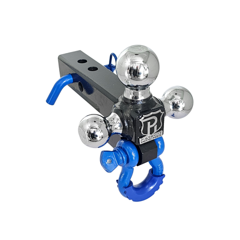 The Captain 4 in 1 - Patriot Hitches 4-Way 3-Ball Mount for 2" Hitches - The Captain - 30K - Blue Accent (Black Gloss Chrome)