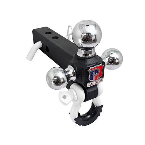 The Captain 4 in 1 - Patriot Hitches 4-Way 3-Ball Mount for 2" Hitches - The Captain - 30K - White Accent (Texture Chrome)