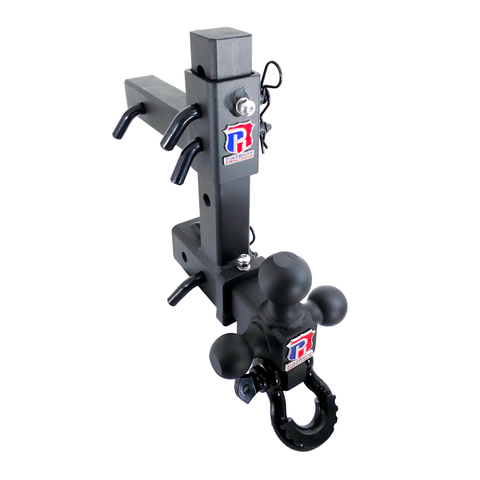 The Commander - Patriot Hitches 2" Adjustable Drop Hitch Adapter - 11" Rise/Drop - 10K w/ 4-Way 3-Ball Mount - Black Gloss Accent