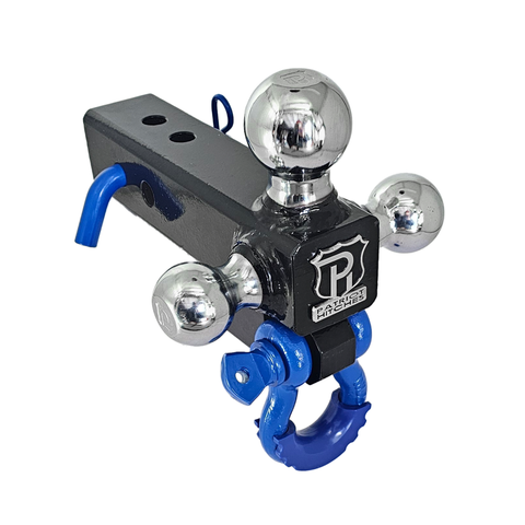 The Captain 4 in 1 - Patriot Hitches 4-Way 3-Ball Mount for 2-1/2" Hitches - The Captain - 30K - Blue Accent (Black Gloss - Chrome)