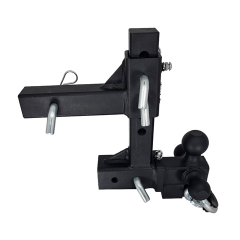 The Commander - Patriot Hitches 2" Adjustable Drop Hitch Adapter - 11" Rise/Drop - 10K w/ 4-Way 3-Ball Mount - Silver Accent