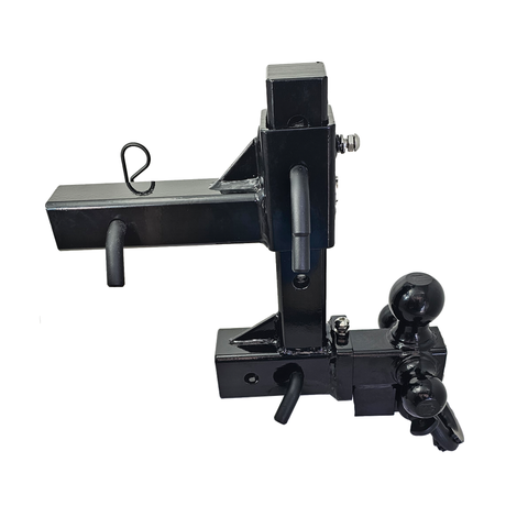 The Commander - Patriot Hitches 2" Adjustable Drop Hitch Adapter - 11" Rise/Drop - 10K w/ 4-Way 3-Ball Mount - Black Texture Accent (Black Gloss)