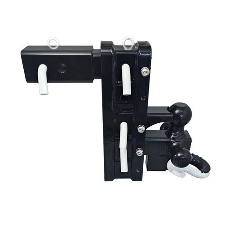 The Patriot - Patriot Hitches 8-Way 3-Ball Mount w/ Adjustable Stacked Receivers – 2-1/2" Hitch – 25K – White Accent (Black Gloss)