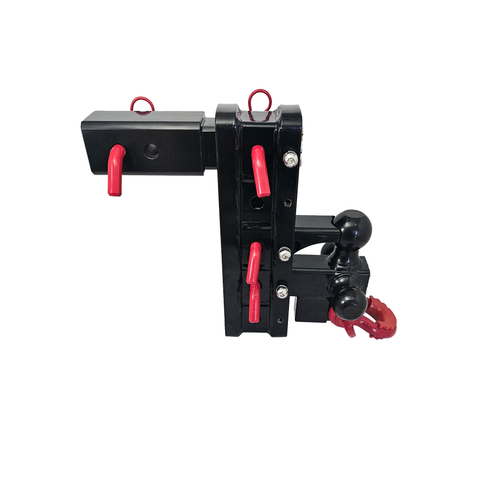 The Patriot - Patriot Hitches 8-Way 3-Ball Mount w/ Adjustable Stacked Receivers – 2-1/2" Hitch – 25K – Red Accent (Black Gloss)