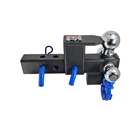 The Captain 5 in 1 - Patriot Hitches 5-Way 3-Ball Mount for 2" Hitches - The Captain - 30K – Blue Accent (Texture Chrome)