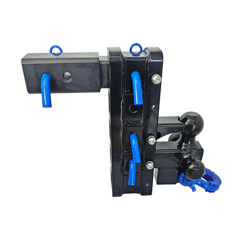 The Patriot - Patriot Hitches 8-Way 3-Ball Mount w/ Adjustable Stacked Receivers – 2-1/2" Hitch – 25K – Blue Accent (Black Gloss)