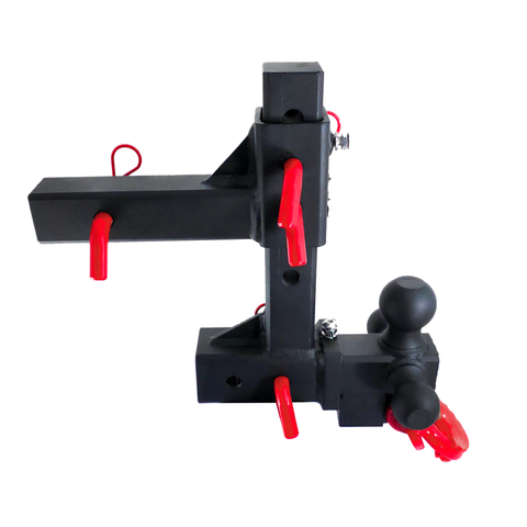 The Commander - Patriot Hitches 2" Adjustable Drop Hitch Adapter - 11" Rise/Drop - 10K w/ 4-Way 3-Ball Mount - Red Accent