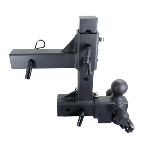 The Commander - Patriot Hitches 2" Adjustable Drop Hitch Adapter - 11" Rise/Drop - 10K w/ 4-Way 3-Ball Mount - Black Gloss Accent