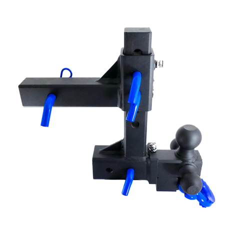 The Commander - Patriot Hitches 2" Adjustable Drop Hitch Adapter - 11" Rise/Drop - 10K w/ 4-Way 3-Ball Mount - Blue Accent
