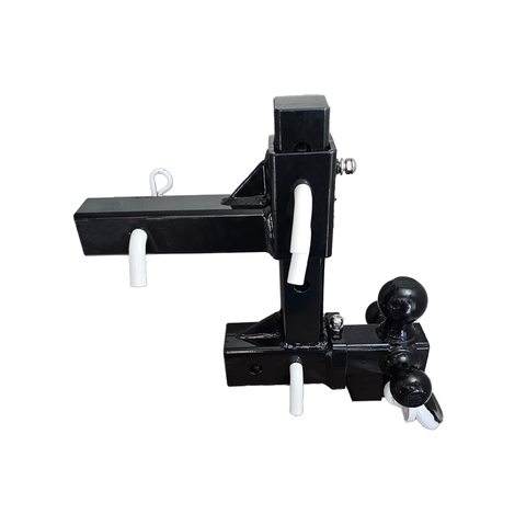 The Commander - Patriot Hitches 2" Adjustable Drop Hitch Adapter - 11" Rise/Drop - 10K w/ 4-Way 3-Ball Mount - White Accent (Black Gloss)