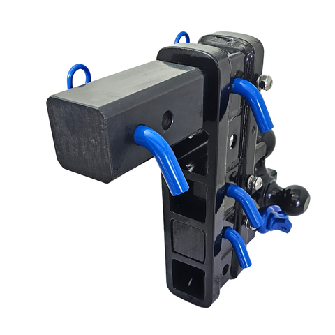 The Patriot - Patriot Hitches 8-Way 3-Ball Mount w/ Adjustable Stacked Receivers – 2-1/2" Hitch – 25K – Blue Accent (Black Gloss)