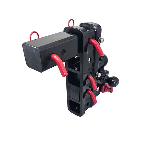 The Patriot - Patriot Hitches 8-Way 3-Ball Mount w/ Adjustable Stacked Receivers – 2-1/2" Hitch – 25K – Red Accent (Black Gloss)