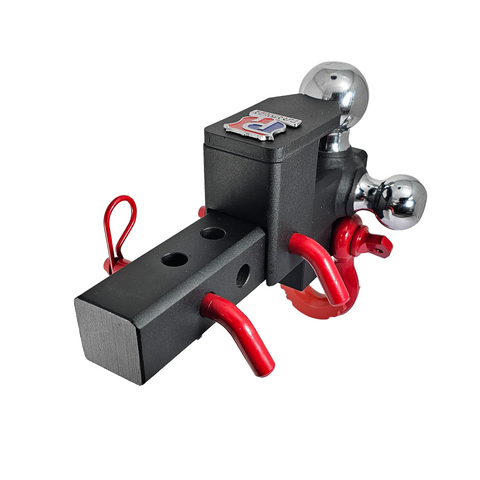 The Captain 5 in 1 - Patriot Hitches 5-Way 3-Ball Mount for 2" Hitches - The Captain - 30K – Red Accent (Texture Chrome)