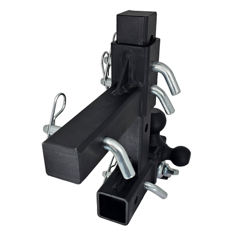 The Commander - Patriot Hitches 2" Adjustable Drop Hitch Adapter - 11" Rise/Drop - 10K w/ 4-Way 3-Ball Mount - Silver Accent