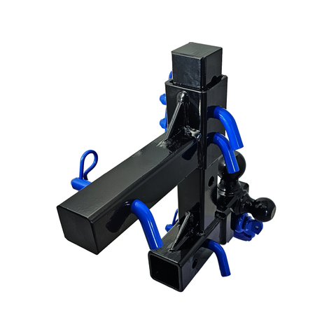 The Commander - Patriot Hitches 2" Adjustable Drop Hitch Adapter - 11" Rise/Drop - 10K w/ 4-Way 3-Ball Mount - Blue Accent (Black Gloss)