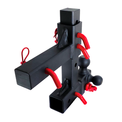 The Commander - Patriot Hitches 2" Adjustable Drop Hitch Adapter - 11" Rise/Drop - 10K w/ 4-Way 3-Ball Mount - Red Accent