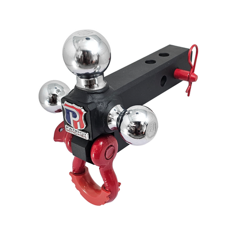 The Captain 4 in 1 - Patriot Hitches 4-Way 3-Ball Mount for 2" Hitches - The Captain - 30K - Red Accent (Texture Chrome)