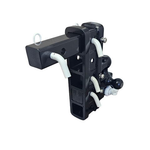 The Patriot - Patriot Hitches 8-Way 3-Ball Mount w/ Adjustable Stacked Receivers - 2" Hitch – 25K – White Accent (Black Gloss)
