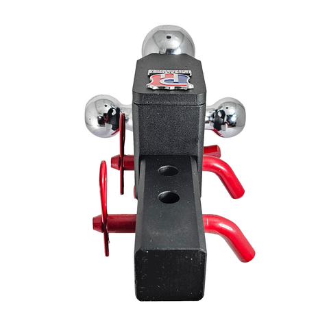 The Captain 5 in 1 - Patriot Hitches 5-Way 3-Ball Mount for 2" Hitches - The Captain - 30K – Red Accent (Texture Chrome)