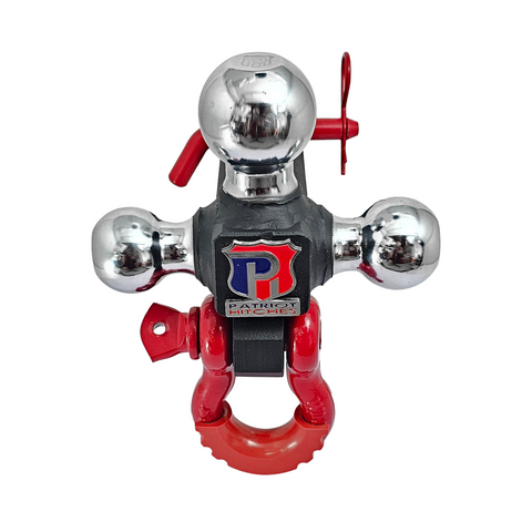 The Captain 4 in 1 - Patriot Hitches 4-Way 3-Ball Mount for 2" Hitches - The Captain - 30K - Red Accent (Texture Chrome)