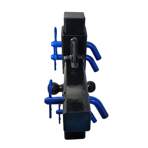 The Commander - Patriot Hitches 2" Adjustable Drop Hitch Adapter - 11" Rise/Drop - 10K w/ 4-Way 3-Ball Mount - Blue Accent (Black Gloss)