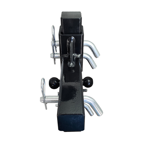 The Commander - Patriot Hitches 2" Adjustable Drop Hitch Adapter - 11" Rise/Drop - 10K w/ 4-Way 3-Ball Mount - Silver Accent (Black Gloss)