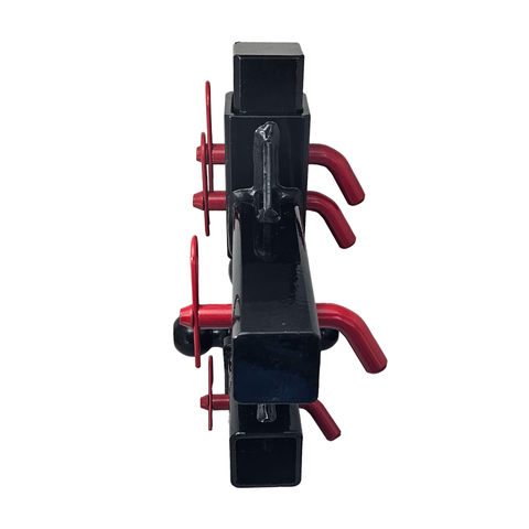 The Commander - Patriot Hitches 2" Adjustable Drop Hitch Adapter - 11" Rise/Drop - 10K w/ 4-Way 3-Ball Mount - Red Accent (Black Gloss)