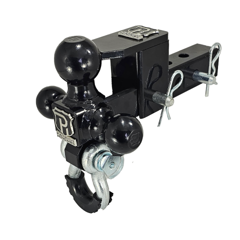 The Captain 5 in 1 - Patriot Hitches 5-Way 3-Ball Mount for 2" Hitches - The Captain - 30K – Silver Accent (Black Gloss)
