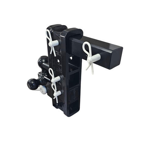 The Patriot - Patriot Hitches 8-Way 3-Ball Mount w/ Adjustable Stacked Receivers - 2" Hitch – 25K – White Accent (Black Gloss)