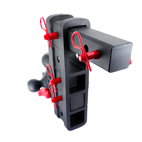 The Patriot - Patriot Hitches 8-Way 3-Ball Mount w/ Adjustable Stacked Receivers - 2" Hitch – 25K – Red Accent
