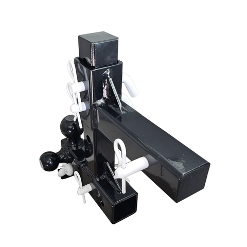 The Commander - Patriot Hitches 2" Adjustable Drop Hitch Adapter - 11" Rise/Drop - 10K w/ 4-Way 3-Ball Mount - White Accent (Black Gloss)