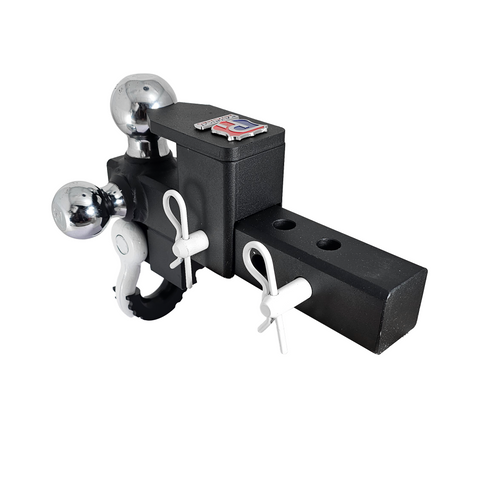 The Captain 5 in 1 - Patriot Hitches 5-Way 3-Ball Mount for 2" Hitches - The Captain - 30K – White Accent (Texture Chrome)