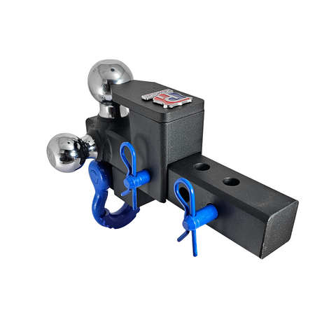 The Captain 5 in 1 - Patriot Hitches 5-Way 3-Ball Mount for 2" Hitches - The Captain - 30K – Blue Accent (Texture Chrome)