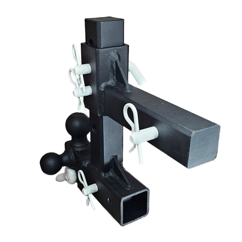 The Commander - Patriot Hitches 2" Adjustable Drop Hitch Adapter - 11" Rise/Drop - 10K w/ 4-Way 3-Ball Mount - White Accent