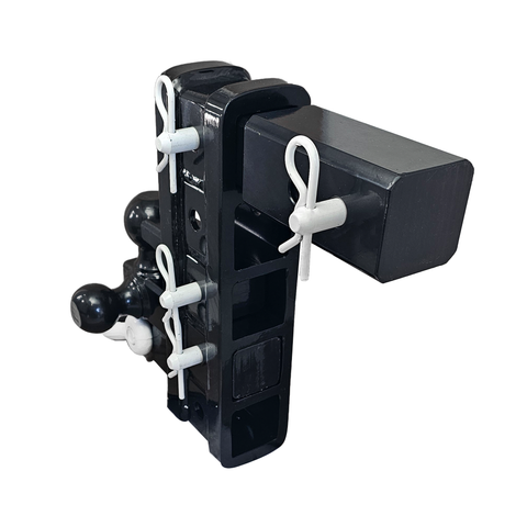 The Patriot - Patriot Hitches 8-Way 3-Ball Mount w/ Adjustable Stacked Receivers – 2-1/2" Hitch – 25K – White Accent (Black Gloss)