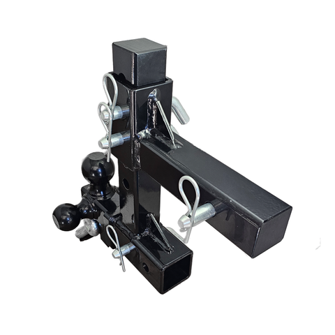 The Commander - Patriot Hitches 2" Adjustable Drop Hitch Adapter - 11" Rise/Drop - 10K w/ 4-Way 3-Ball Mount - Silver Accent (Black Gloss)