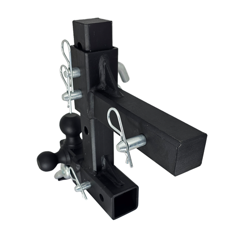 The Commander - Patriot Hitches 2" Adjustable Drop Hitch Adapter - 11" Rise/Drop - 10K w/ 4-Way 3-Ball Mount - Silver Accent