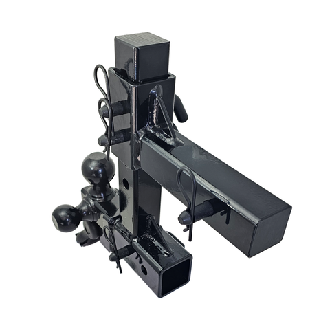 The Commander - Patriot Hitches 2" Adjustable Drop Hitch Adapter - 11" Rise/Drop - 10K w/ 4-Way 3-Ball Mount - Black Texture Accent (Black Gloss)