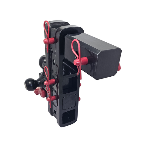 The Patriot - Patriot Hitches 8-Way 3-Ball Mount w/ Adjustable Stacked Receivers – 2-1/2" Hitch – 25K – Red Accent (Black Gloss)