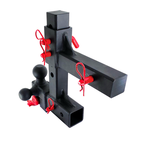 The Commander - Patriot Hitches 2" Adjustable Drop Hitch Adapter - 11" Rise/Drop - 10K w/ 4-Way 3-Ball Mount - Red Accent