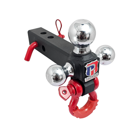 The Captain 4 in 1 - Patriot Hitches 4-Way 3-Ball Mount for 2" Hitches - The Captain - 30K - Red Accent (Texture Chrome)