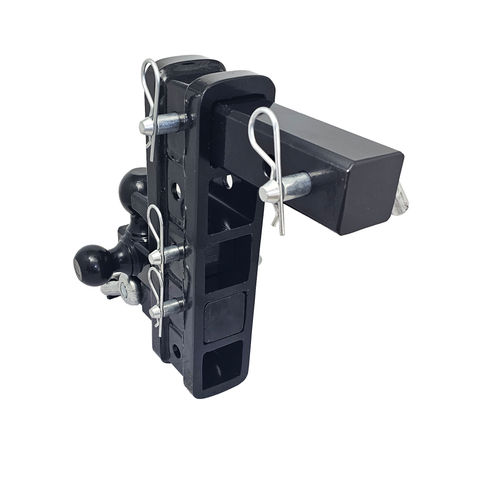 The Patriot - Patriot Hitches 8-Way 3-Ball Mount w/ Adjustable Stacked Receivers - 2" Hitch – 25K – Silver Accent (Black Gloss)