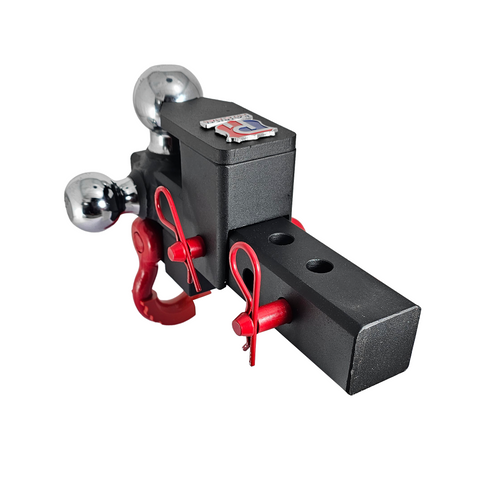 The Captain 5 in 1 - Patriot Hitches 5-Way 3-Ball Mount for 2" Hitches - The Captain - 30K – Red Accent (Texture Chrome)