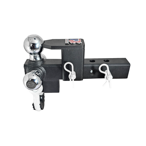 The Captain 5 in 1 - Patriot Hitches 5-Way 3-Ball Mount for 2" Hitches - The Captain - 30K – White Accent (Texture Chrome)
