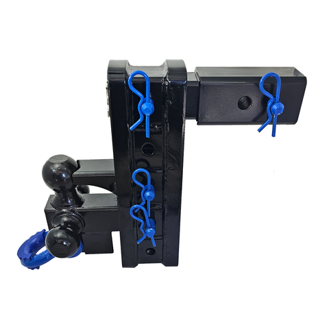 The Patriot - Patriot Hitches 8-Way 3-Ball Mount w/ Adjustable Stacked Receivers – 2-1/2" Hitch – 25K – Blue Accent (Black Gloss)