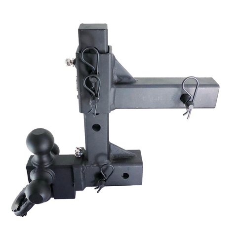 The Commander - Patriot Hitches 2" Adjustable Drop Hitch Adapter - 11" Rise/Drop - 10K w/ 4-Way 3-Ball Mount - Black Texture Accent