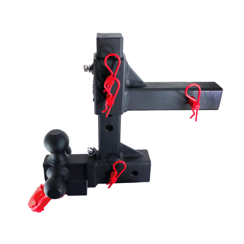 The Commander - Patriot Hitches 2" Adjustable Drop Hitch Adapter - 11" Rise/Drop - 10K w/ 4-Way 3-Ball Mount - Red Accent